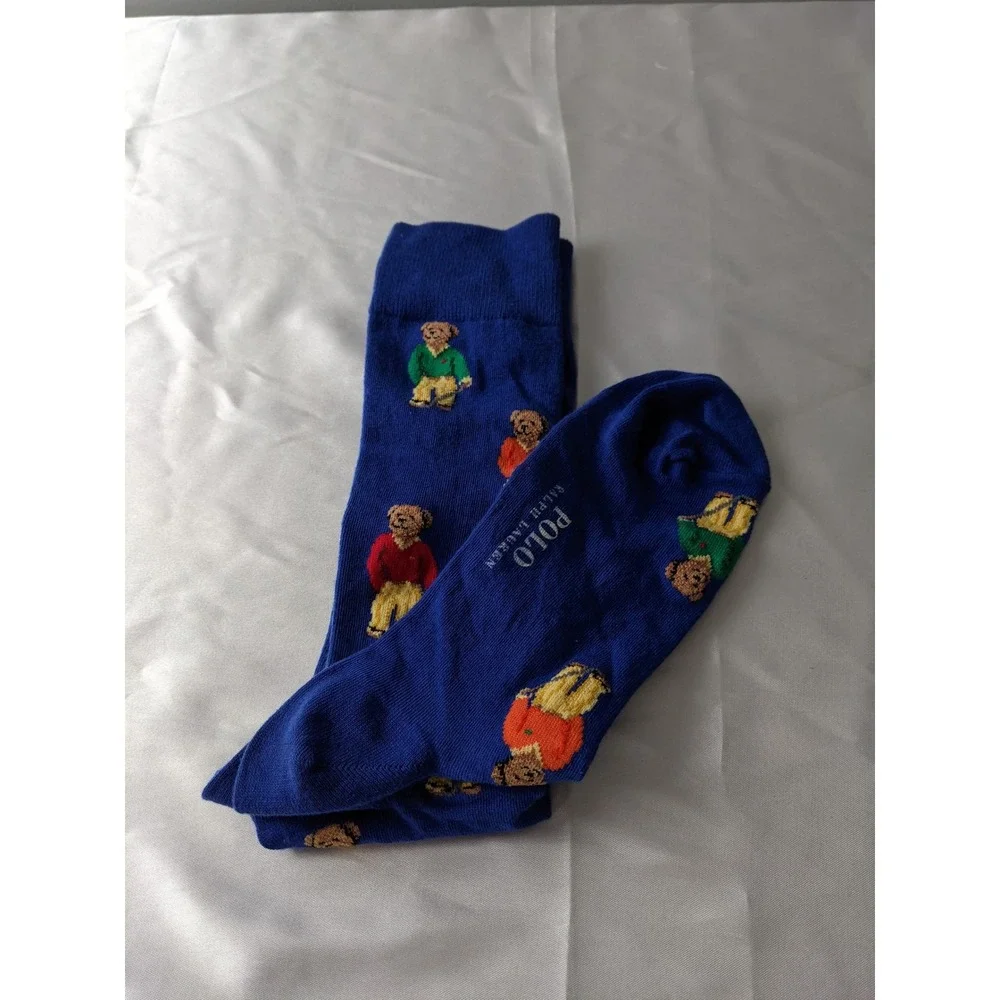 Polo Ralph Lauren Mens Mini Polo Bear Royal Blue Stripe Slack Socks US 10-13